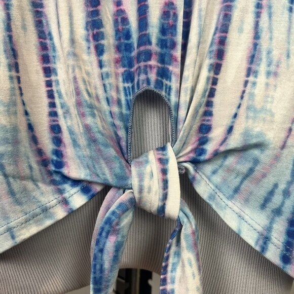 Chico's Tie Dye T Shirt Blouse Tie Front WaterColor Blue Purple NWT Large - Picture 4 of 12